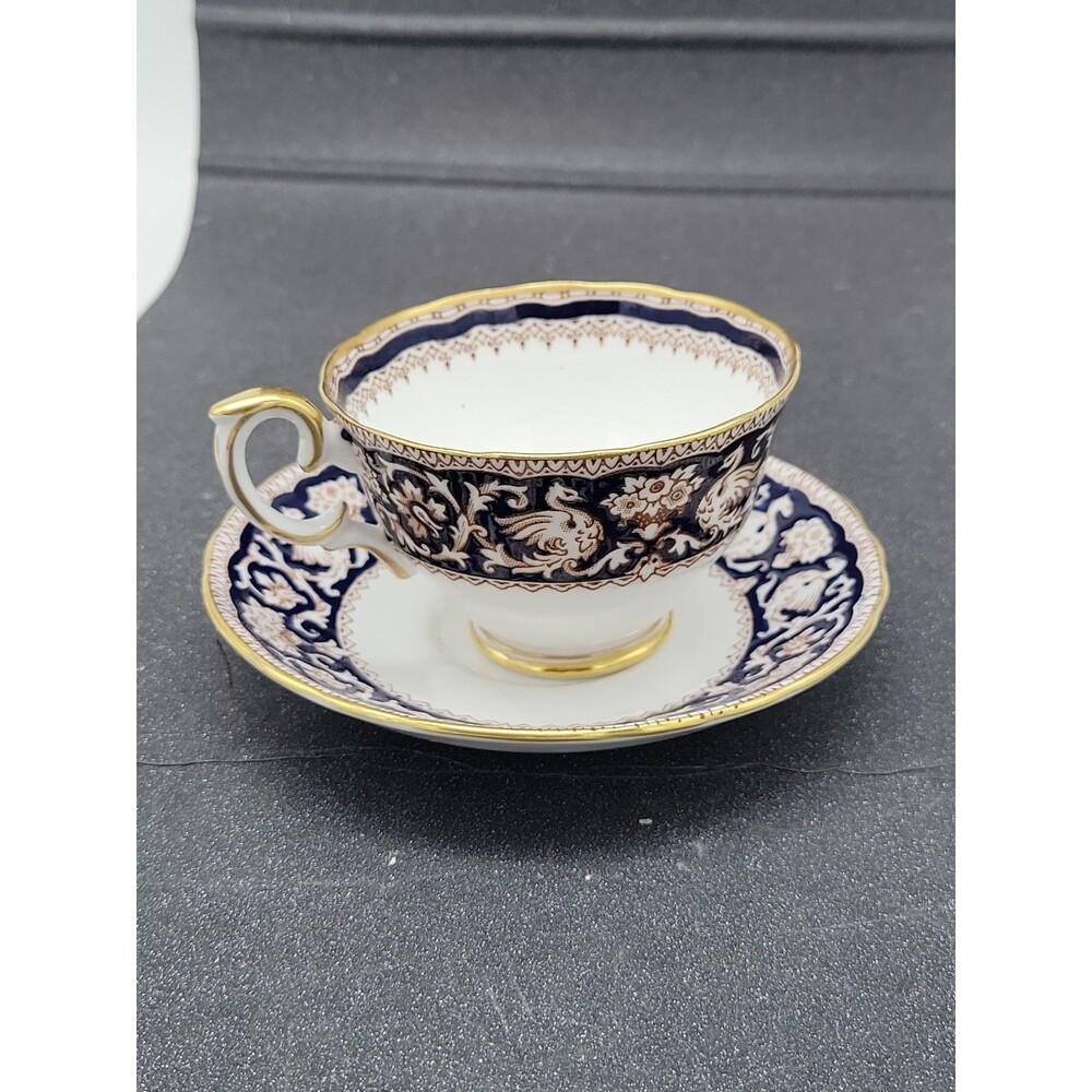 Crown Staffordshire Cobalt Blue w/ Gold Trim Ellesmere Tea Cup Saucer